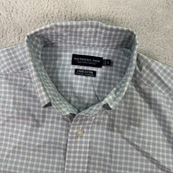 Southern Tide Charleston Shirt Mens Small Gray Gingham Long‎ Sleeve Button Down - Picture 1 of 7